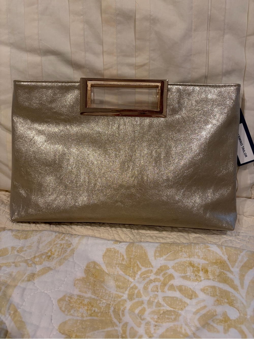 Metallic Gold Rectangular Clutch with Clear Handle
